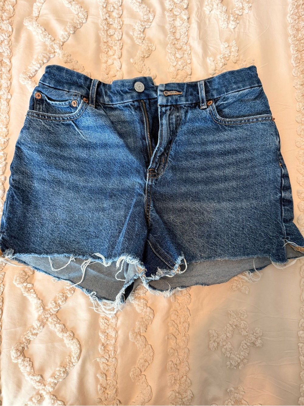 American Eagle Outfitters Medium Blue High-Rise Denim Cutoff Shorts